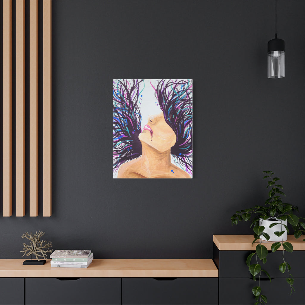 'Wild' - Surreal Woman with Flowing Hair Matte Canvas Wall Art