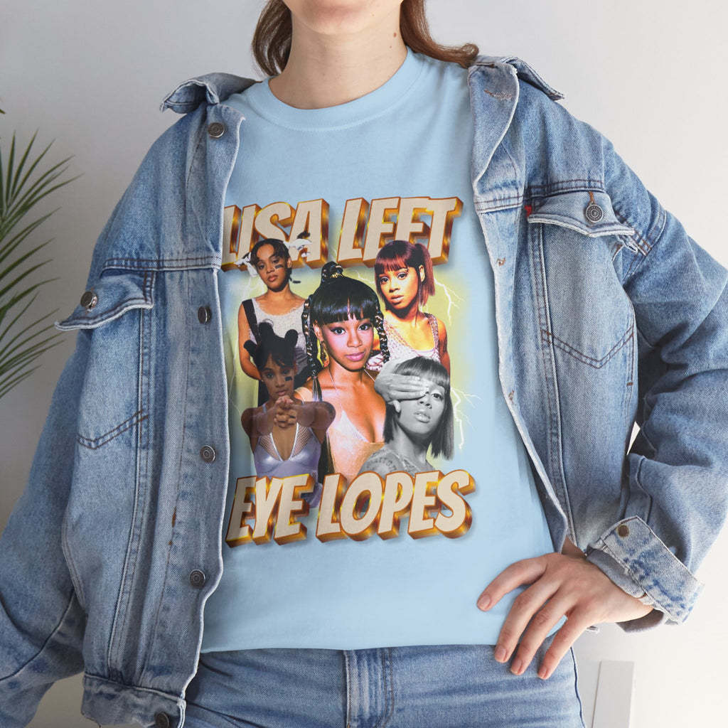 Lisa Left Eye Lopes Graphic Tee — Retro Collage Photo Design with 'Lisa Left Eve Lopes' Text