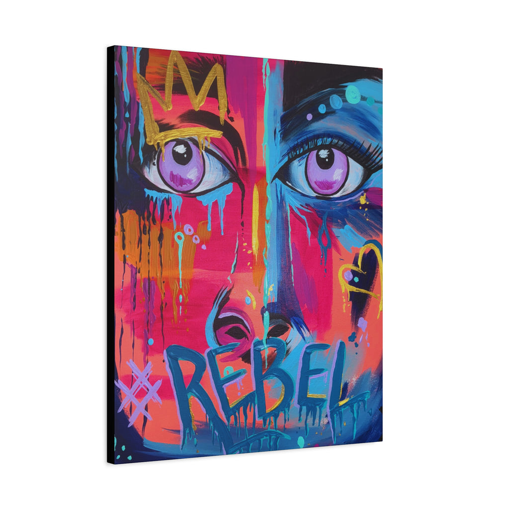 'Rebel'- Hand Painted (Print) Rebel Pop Art Face Matte Stretched Canvas