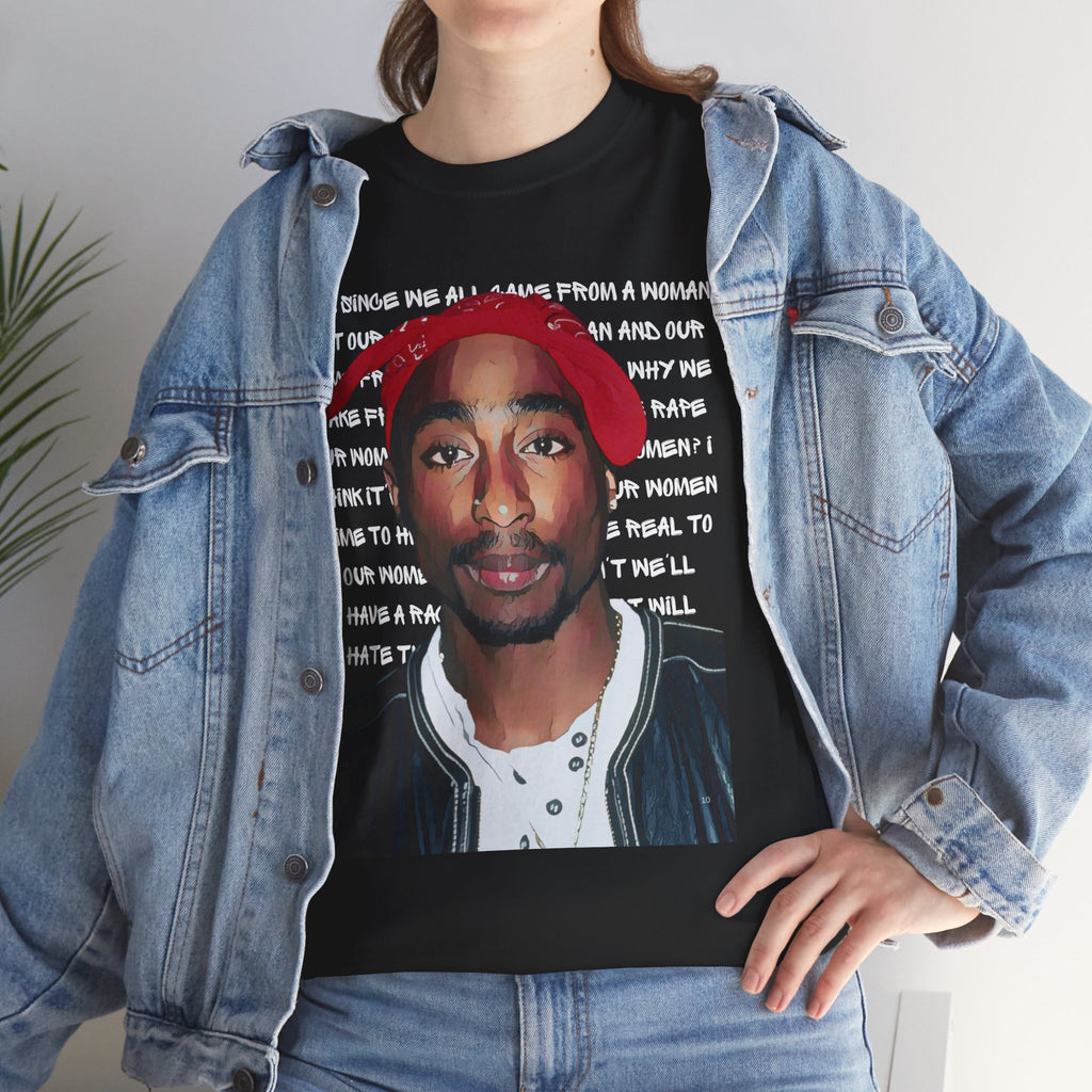Pac Graphic Photo Tee with Keep Your Head Up Lyrics Text