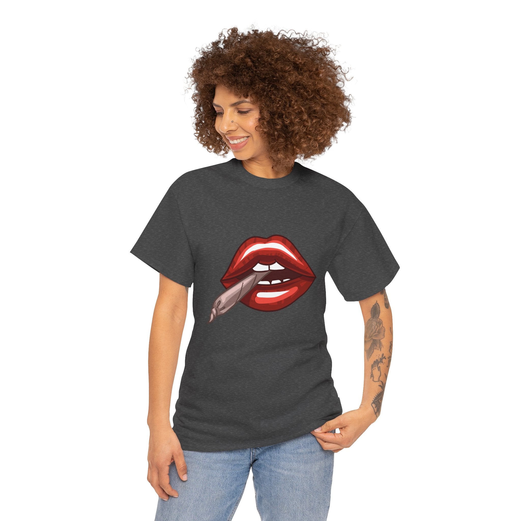 Graphic Tee — Red Lips Smoking Joint Design