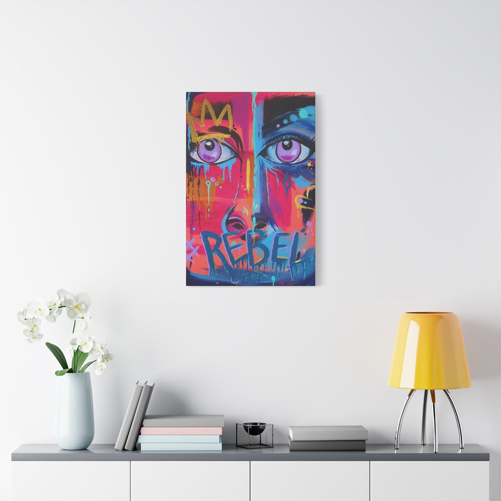 'Rebel'- Hand Painted (Print) Rebel Pop Art Face Matte Stretched Canvas