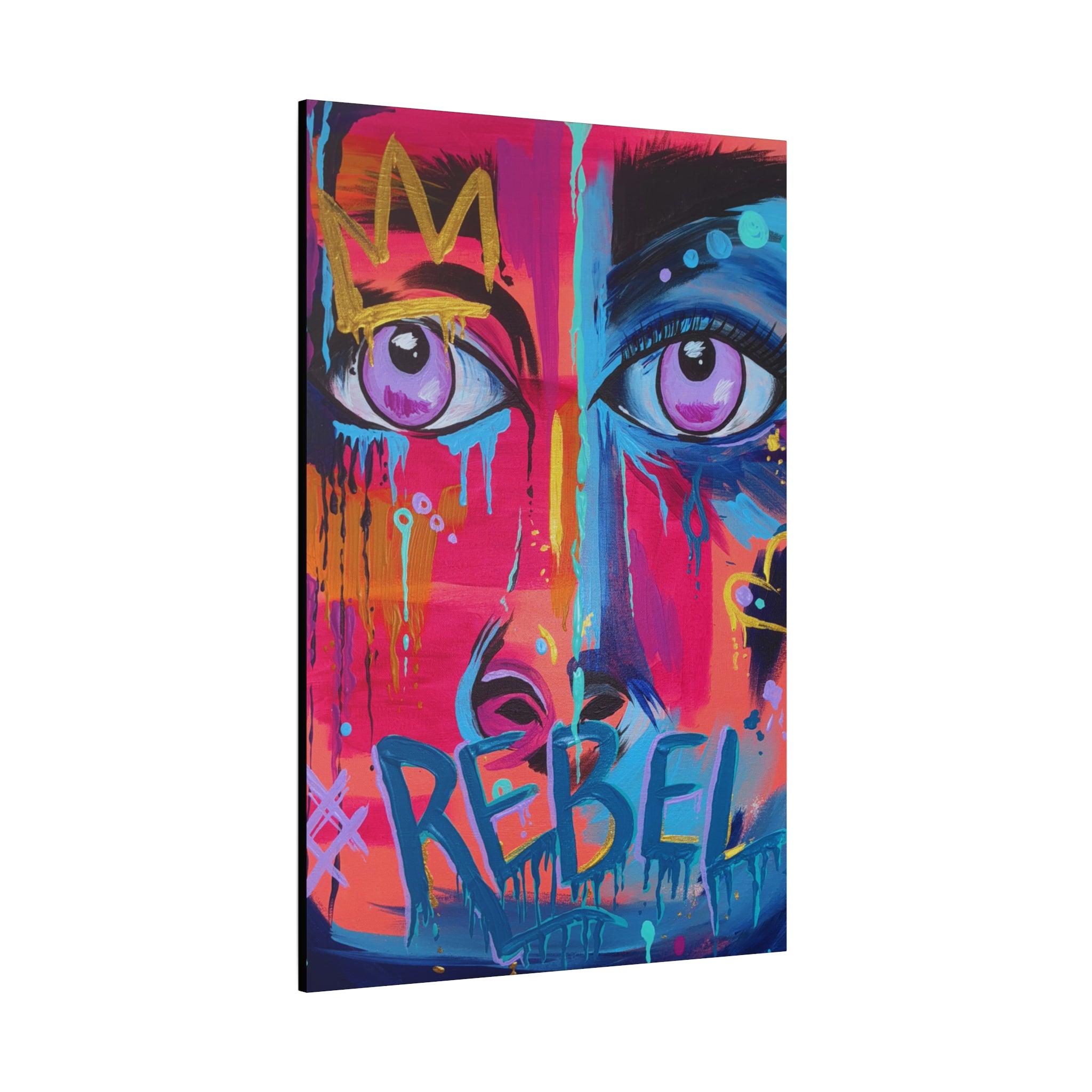 'Rebel'- Hand Painted (Print) Rebel Pop Art Face Matte Stretched Canvas