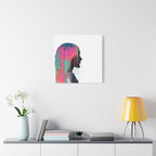 'Discovery' - Neon Drip Girl Acrylic Paint Print (Matte Canvas Wall Art) — Colorful Female Silhouette, Modern Pop Art Décor