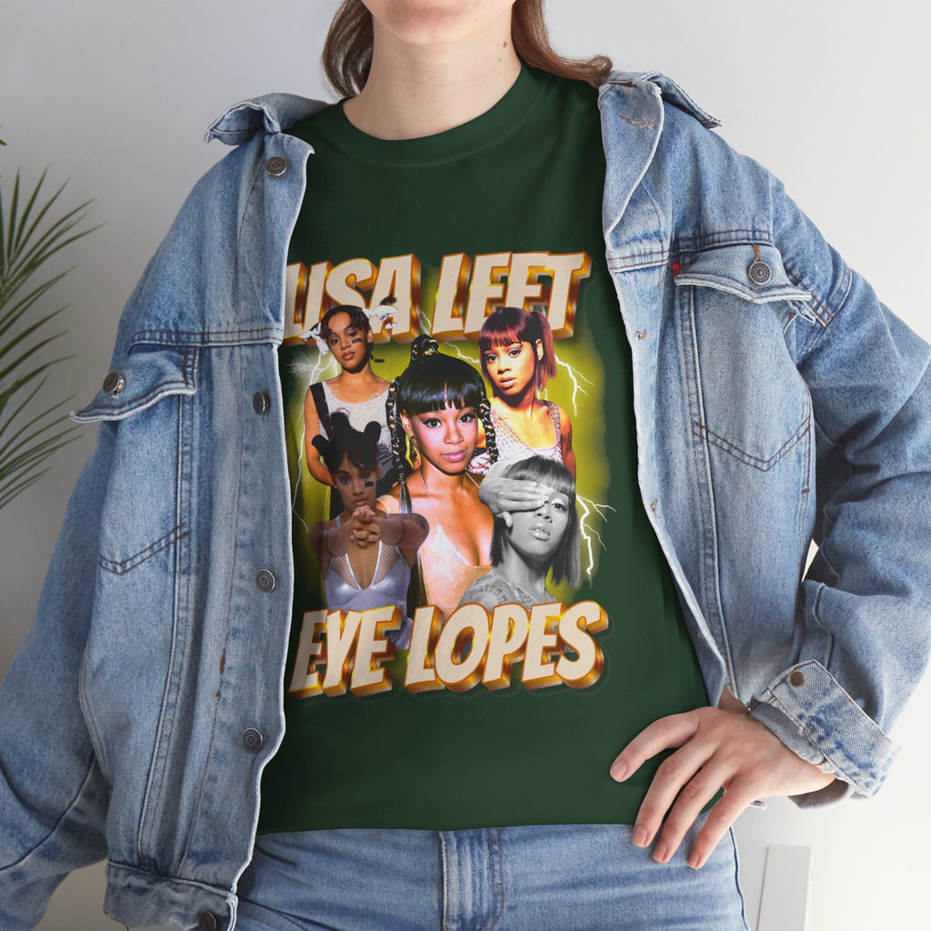 Lisa Left Eye Lopes Graphic Tee — Retro Collage Photo Design with 'Lisa Left Eve Lopes' Text