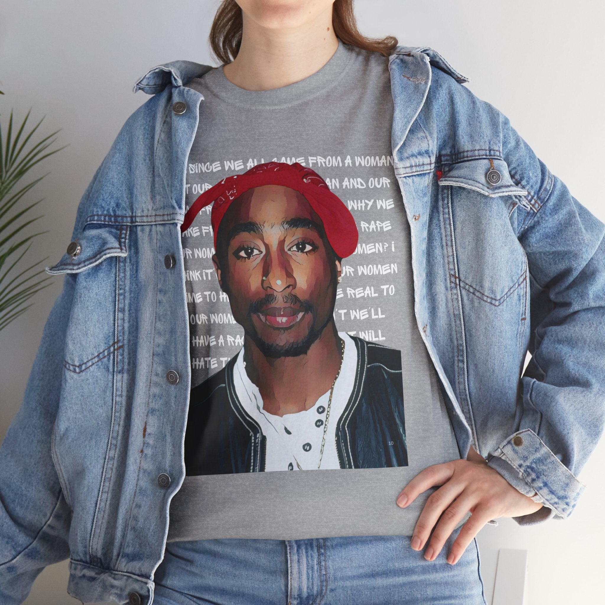 Pac Graphic Photo Tee with Keep Your Head Up Lyrics Text