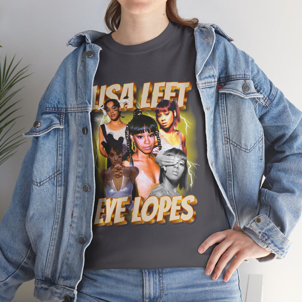 Lisa Left Eye Lopes Graphic Tee — Retro Collage Photo Design with 'Lisa Left Eve Lopes' Text