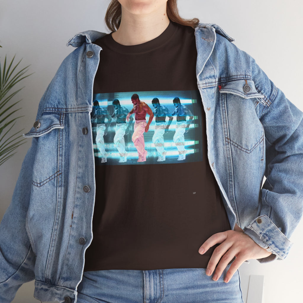 Usher Retro Dance Tee — Glitchy Neon Graphic T-Shirt