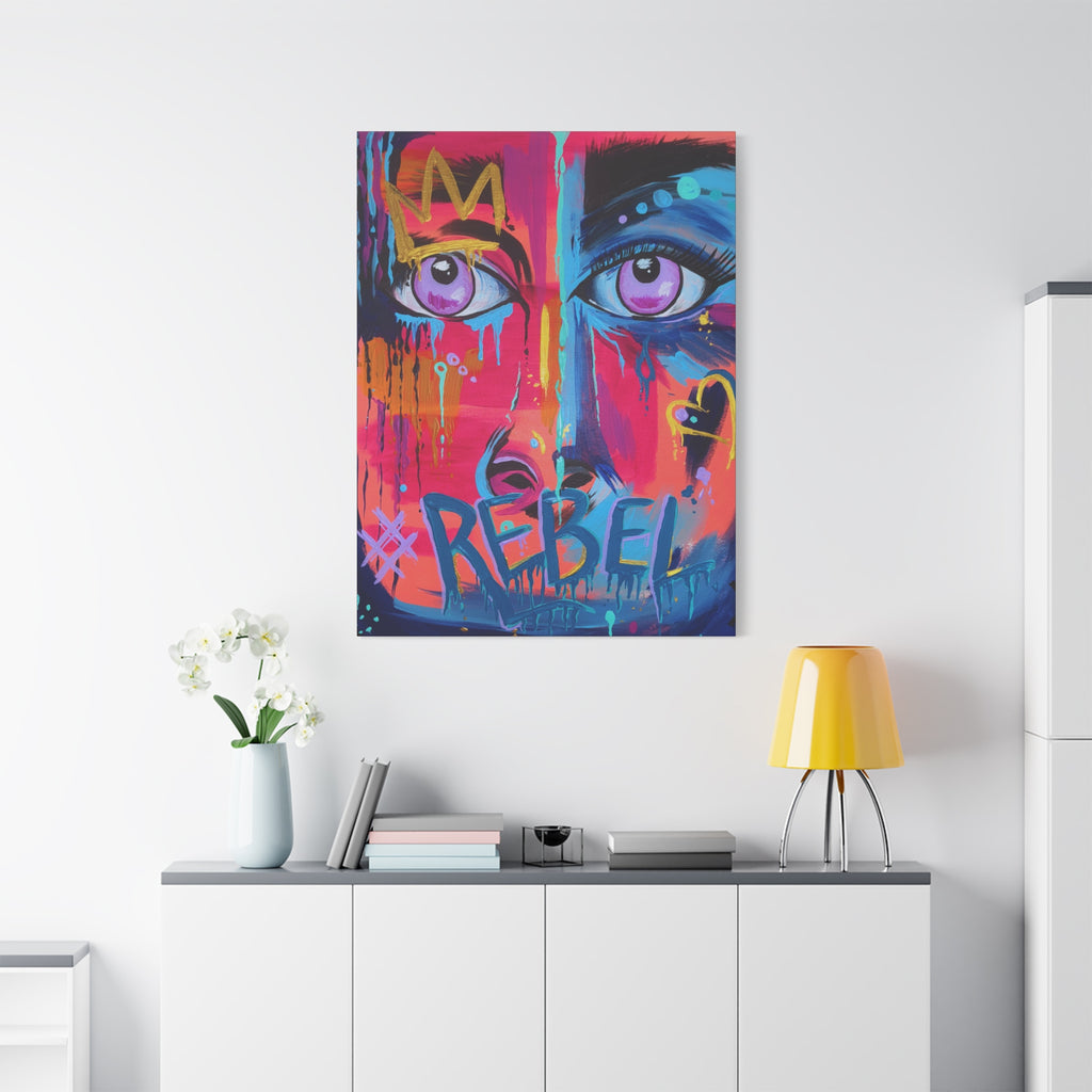 'Rebel'- Hand Painted (Print) Rebel Pop Art Face Matte Stretched Canvas