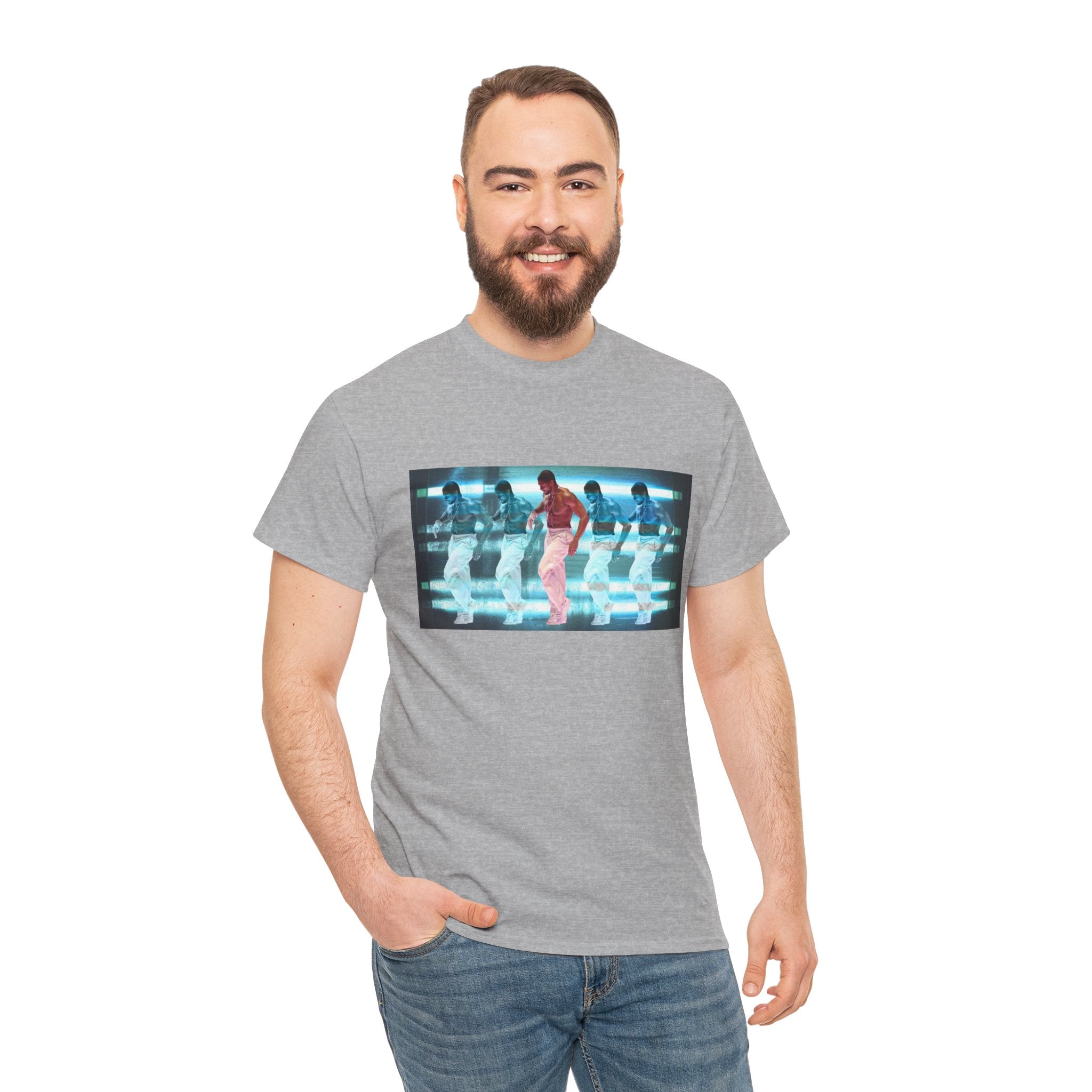 Usher Retro Dance Tee — Glitchy Neon Graphic T-Shirt