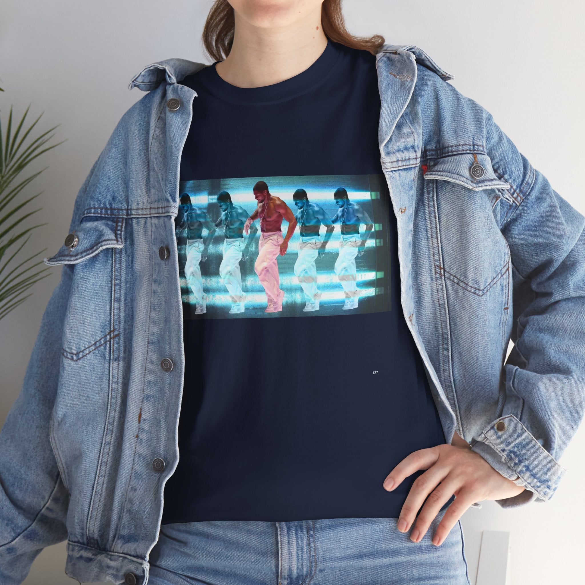 Usher Retro Dance Tee — Glitchy Neon Graphic T-Shirt