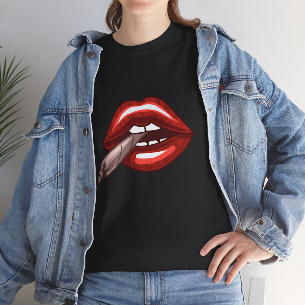 Graphic Tee — Red Lips Smoking Joint Design