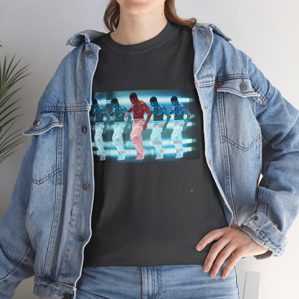 Usher Retro Dance Tee — Glitchy Neon Graphic T-Shirt