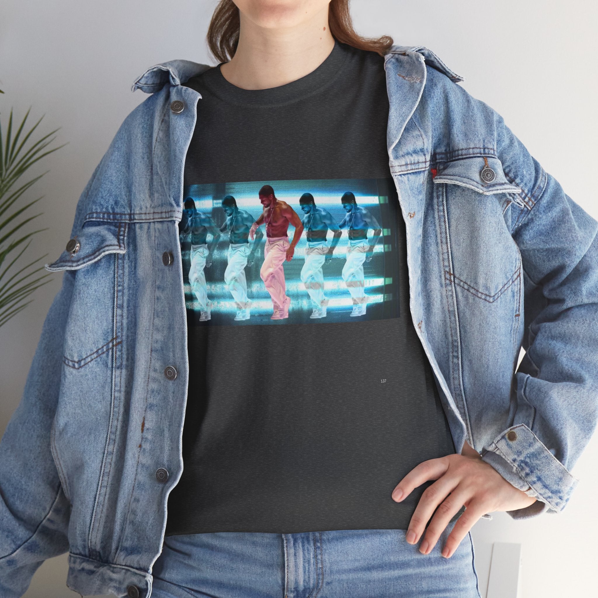 Usher Retro Dance Tee — Glitchy Neon Graphic T-Shirt