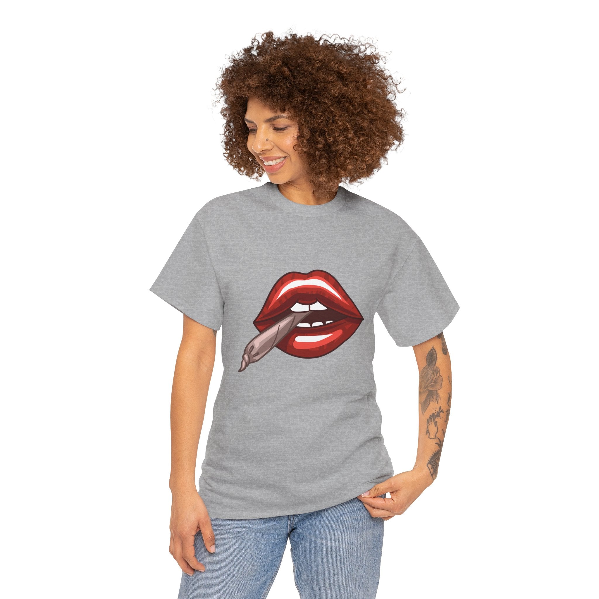 Graphic Tee — Red Lips Smoking Joint Design
